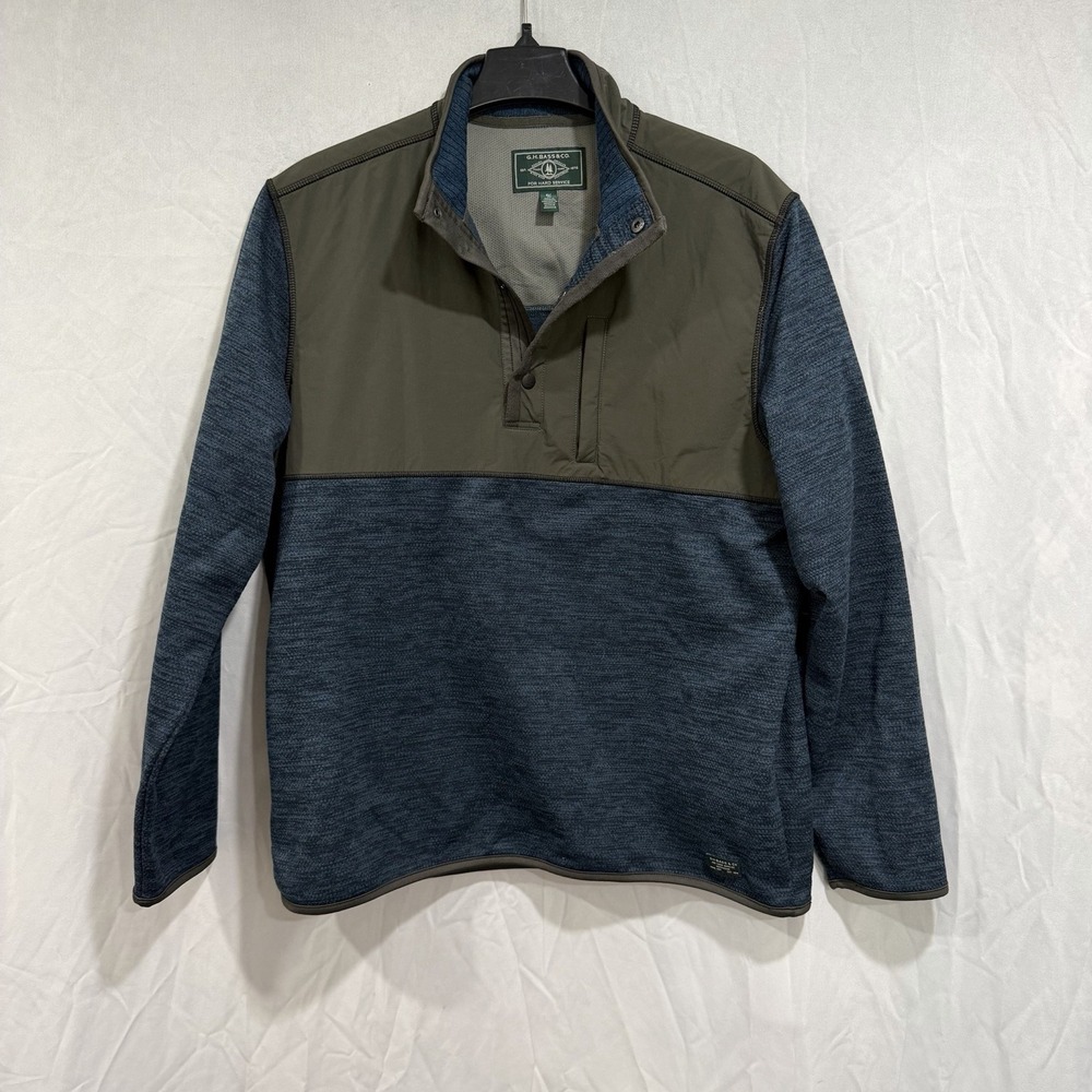 G.H. Bass & Co. Men's 1/4 Button Snap Pullover Sweater Chest Pocket XL Blue Oliv